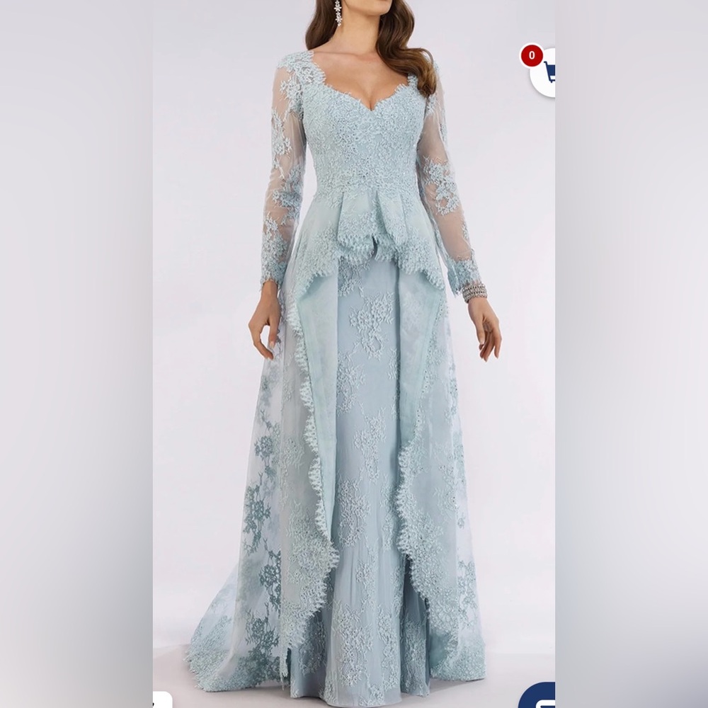 LARA Soft Blue Lace Long Sleeve Dress